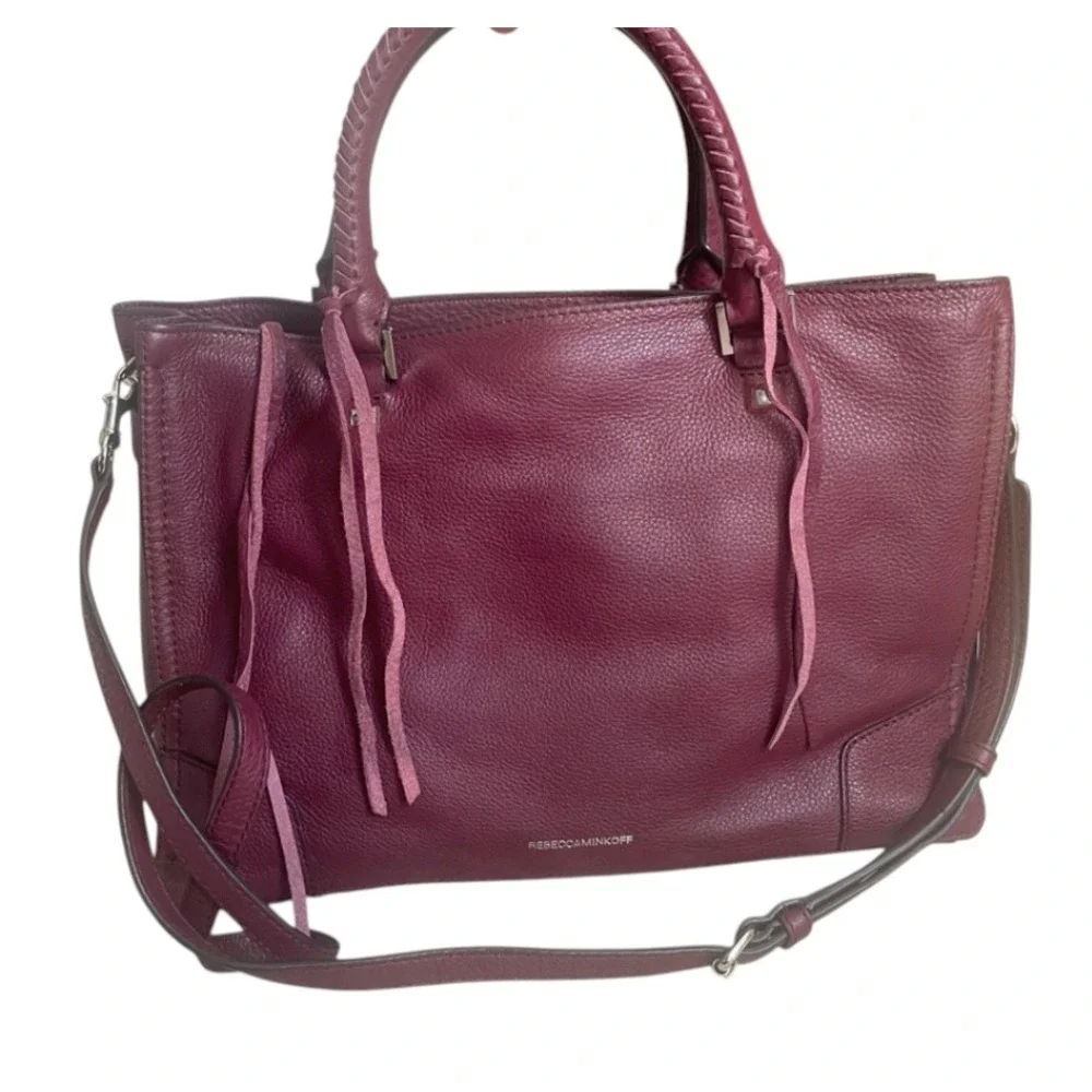 REBECCA MINKOFF Regan Satchel Bag Purse PORT PEBBLE LEATHER Burgundy 2-Way Strap